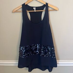 Studio Y Women’s M Navy Blue Sleeveless Racerback Tank Top w/ Sequins